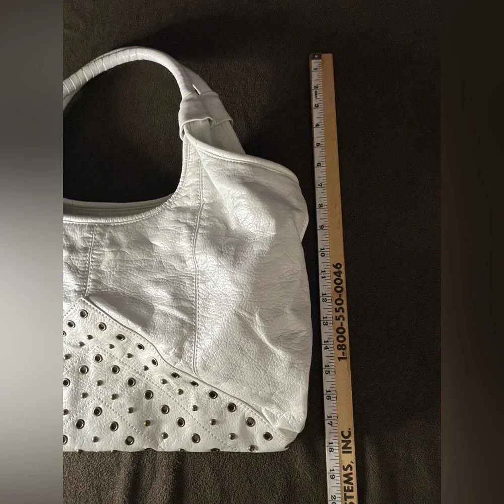 D&G Dolce & Gabbana White Studded Shoulder Bag Hobo Purse Y2K - Picture 7 of 7